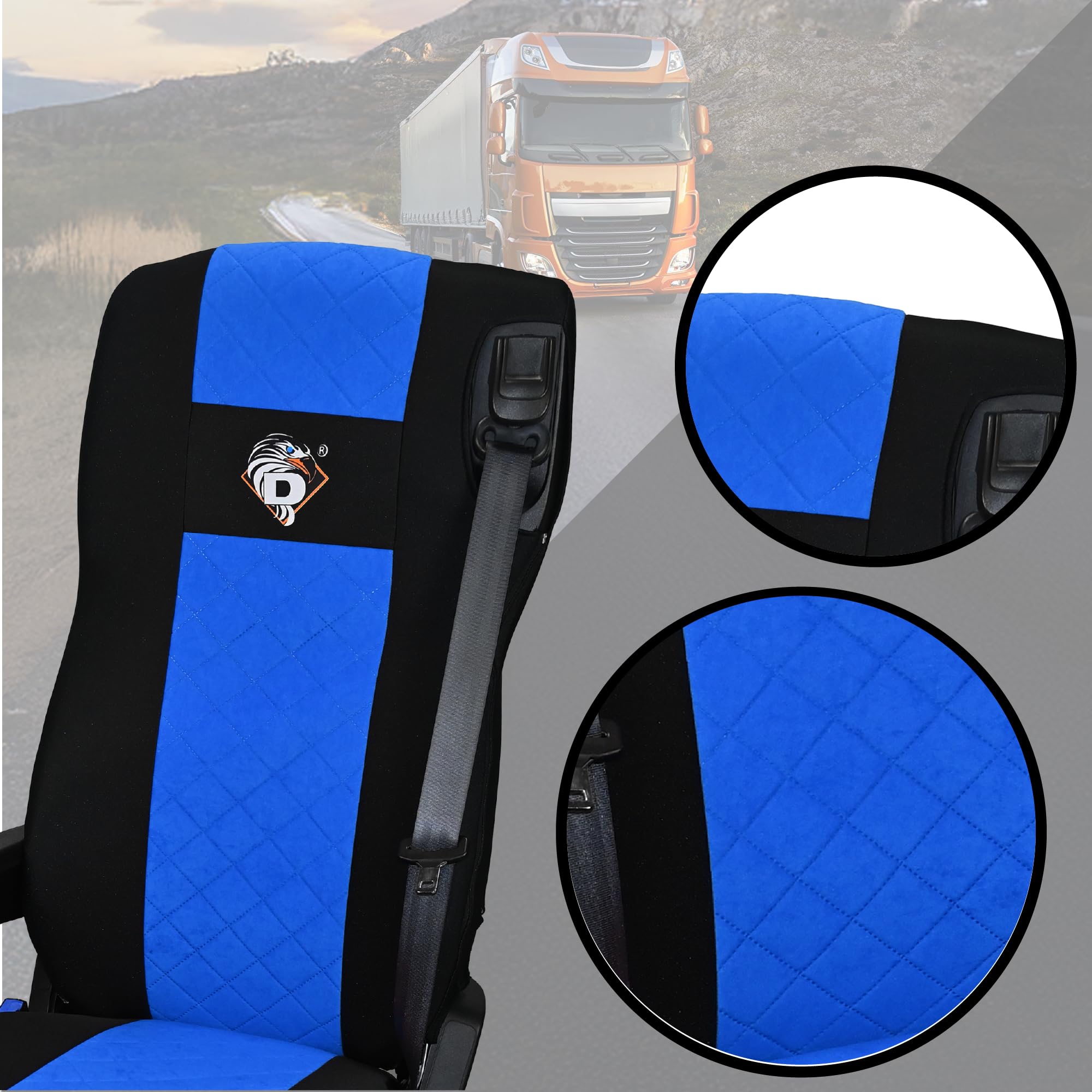 SABA Funda de Asiento para DAF 105 XF 2012, 106 XF 2013, XG, XG+ 2022, 2 Cinturones de Seguridad Azul Accesorios de protección para Asientos de Camiones