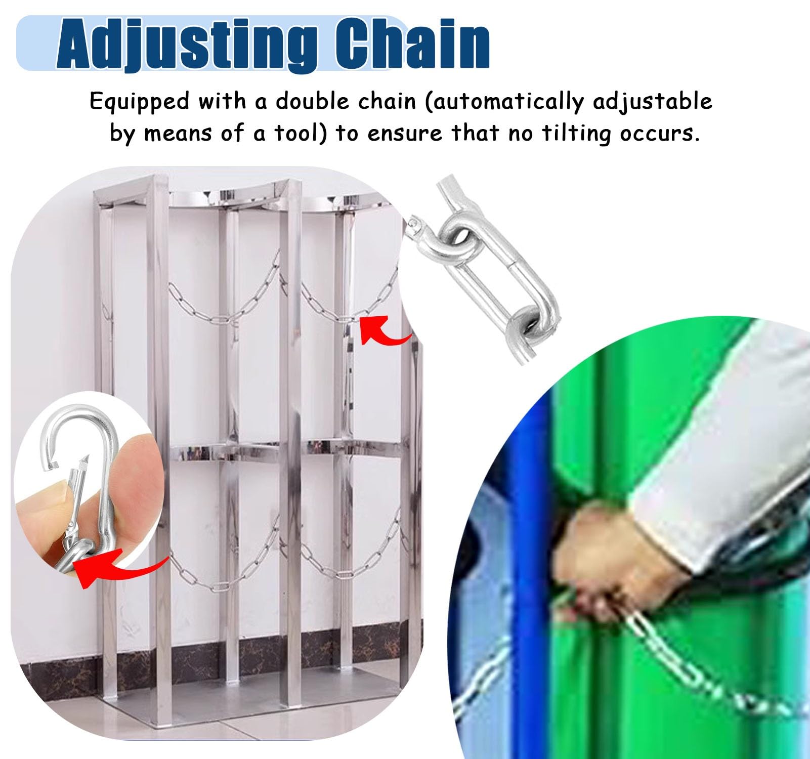 Soporte de tanque cilíndrico con cadena protectora para un almacenamiento seguro de botellas de oxígeno y nitroso