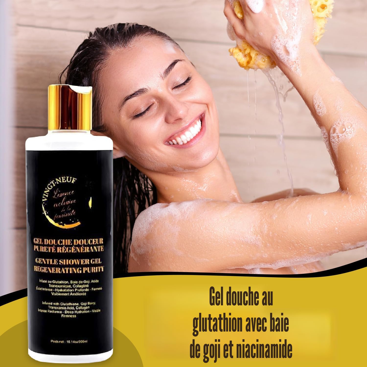 VINGT-NEUF Gel douche éclaircissant – Gel douche glutathion avec baies de Goji et niacinamide