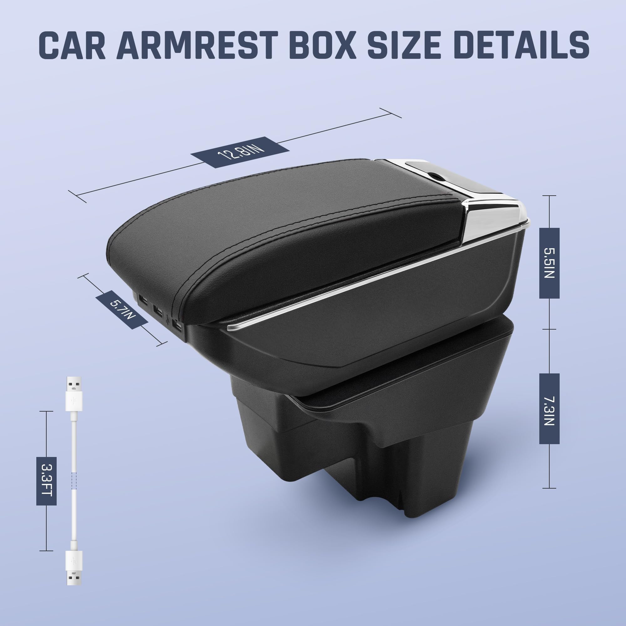 Scatola bracciolo auto per KIA Stonic Rio 3 2018-2024 accessori filettatura nera | Organizer per console centrale, 7 porte USB, bracciolo in pelle a doppio strato, supporto per gomito, portabicchieri