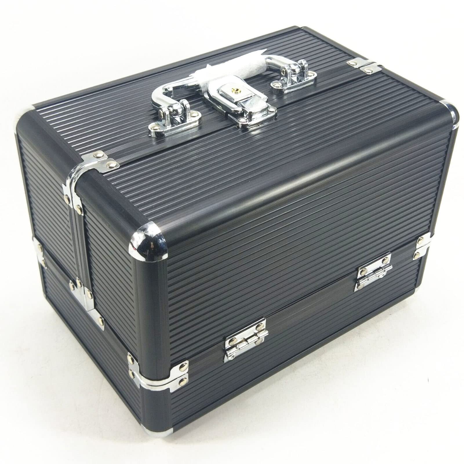 Make -up -Zughülle, Multi -Tier -Make -up -Organisator Box große Kapazität Vanity Cases Kosmetikbox für Salon (Black Strip Black Bottom)
