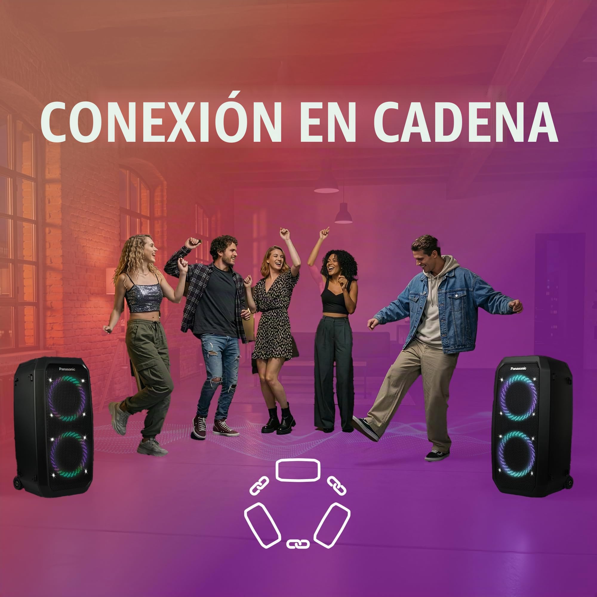 Panasonic SC-BMAX30 Altavoz Portátil para Fiestas con Bluetooth, Luces Integradas, Entrada Bass Reflex, 320 W, 14h de autonomía, USB, IPX4, Entradas para Guitarra y Micrófono para Karaoke, Negro
