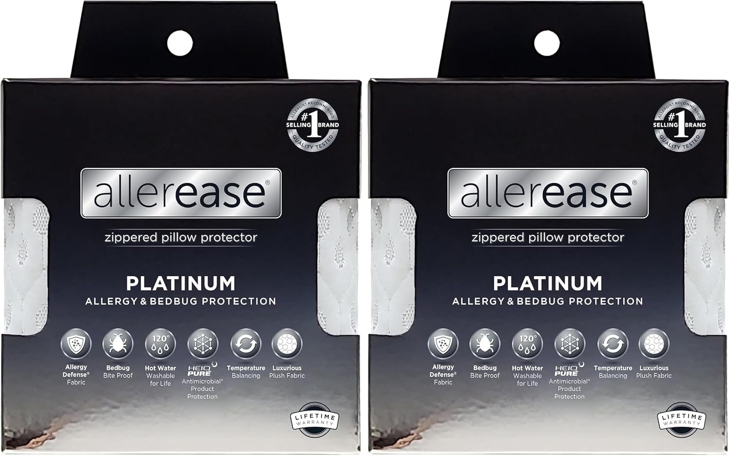 AllerEase Platinum Allergy Defense Particles Proof Temperature Balancing Luxurious Plush Fabric Machine Washable Bedbug Bite Proof Durable Zippered Pillow Protector, King Size, White (Pack of 2)