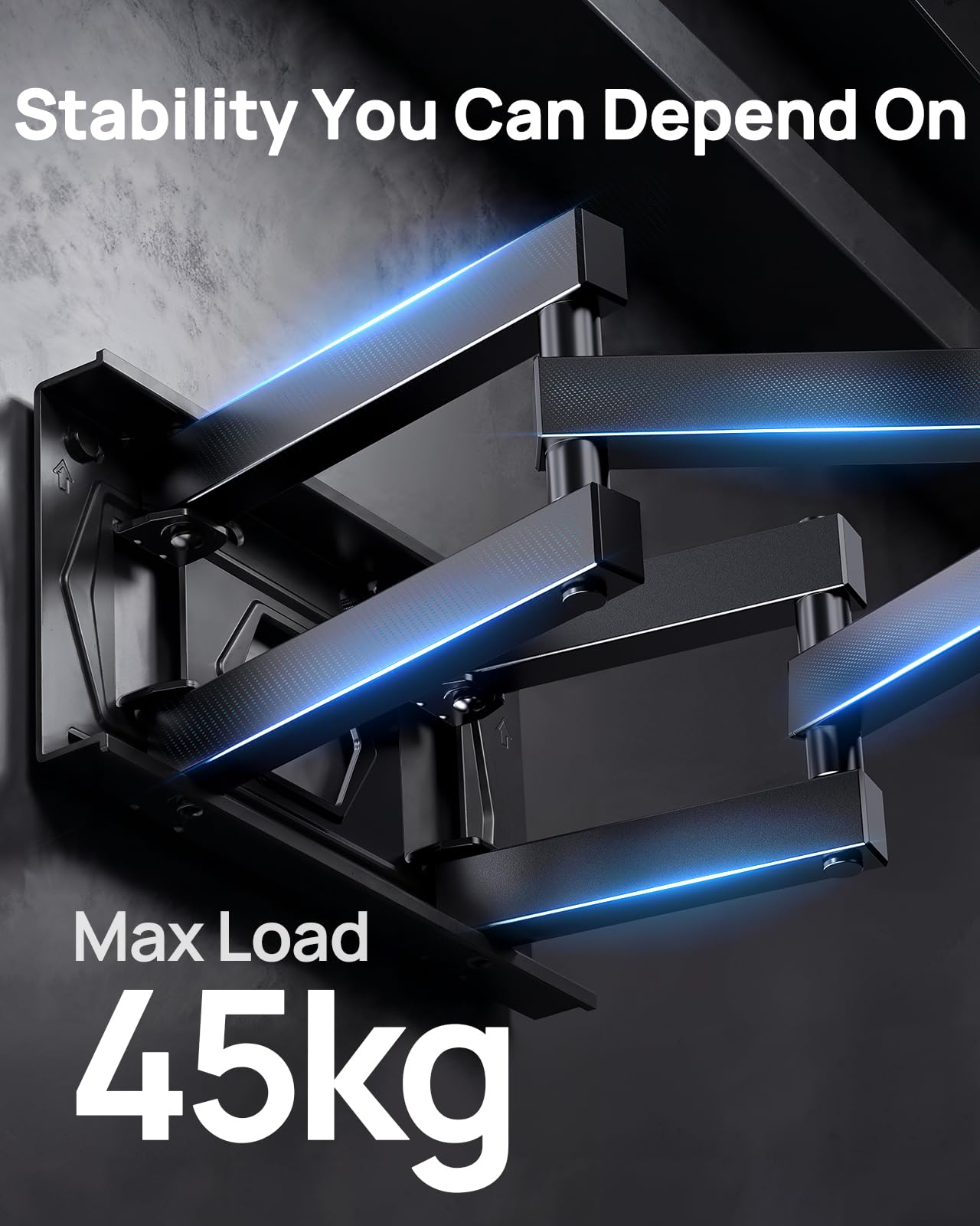 PERLESMITH TV Wall Bracket with LED Lights for 26-70" TVs up to 45kg, Full Motion Dual Arm TV Wall Mount with Swivel Tilt Extend, TV Backlights with Music Sync, Max VESA 400x400mm — view 5