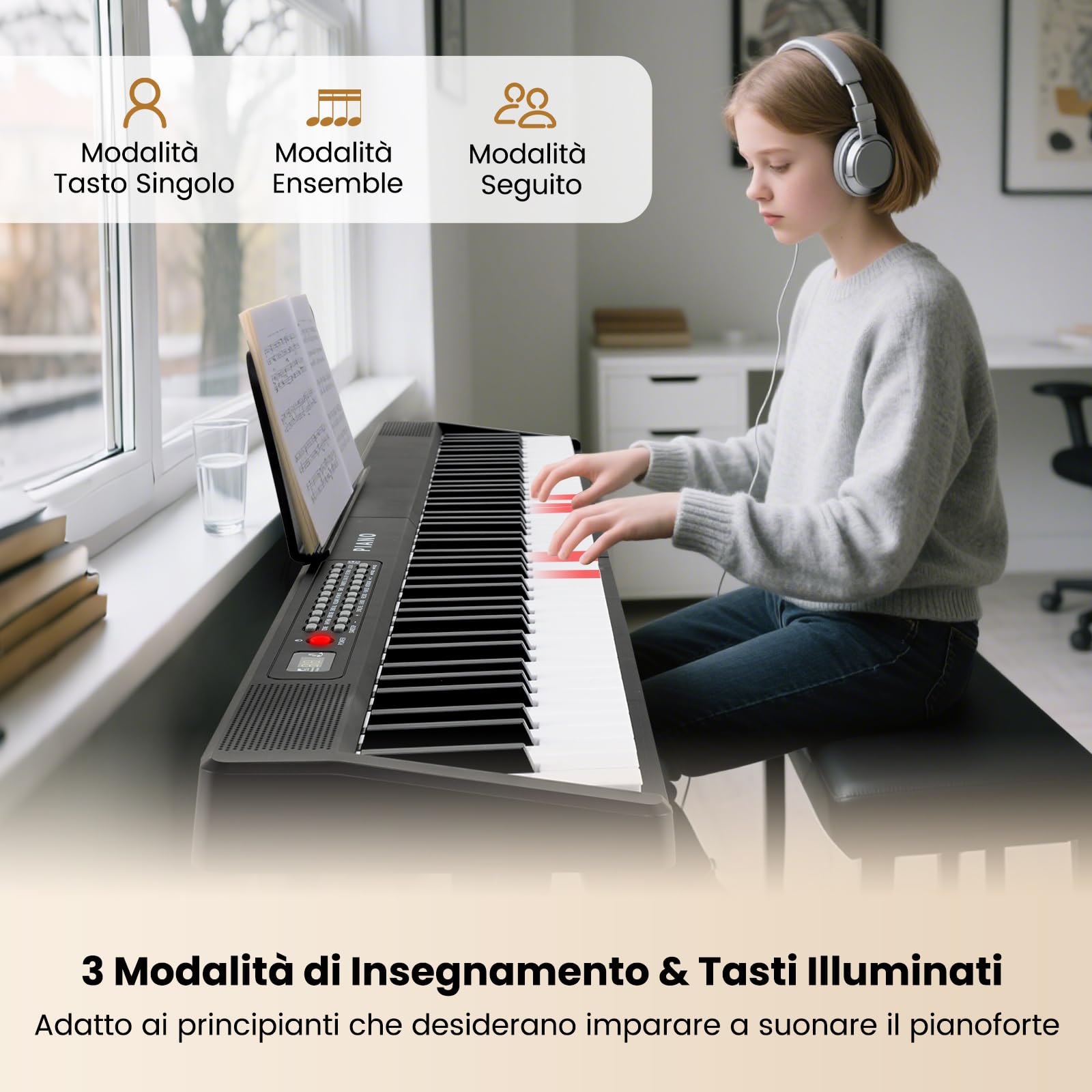 COSTWAY Pianoforte Digitale 88 Tasti, Tastiera Elettronica con 1000 Ritmi, 1000 Timbri, 150 Canzoni, Pianoforte Elettronica Pieghevole con Doppi Altoparlanti, MP3/USB/MIDI, per Principianti Bambini
