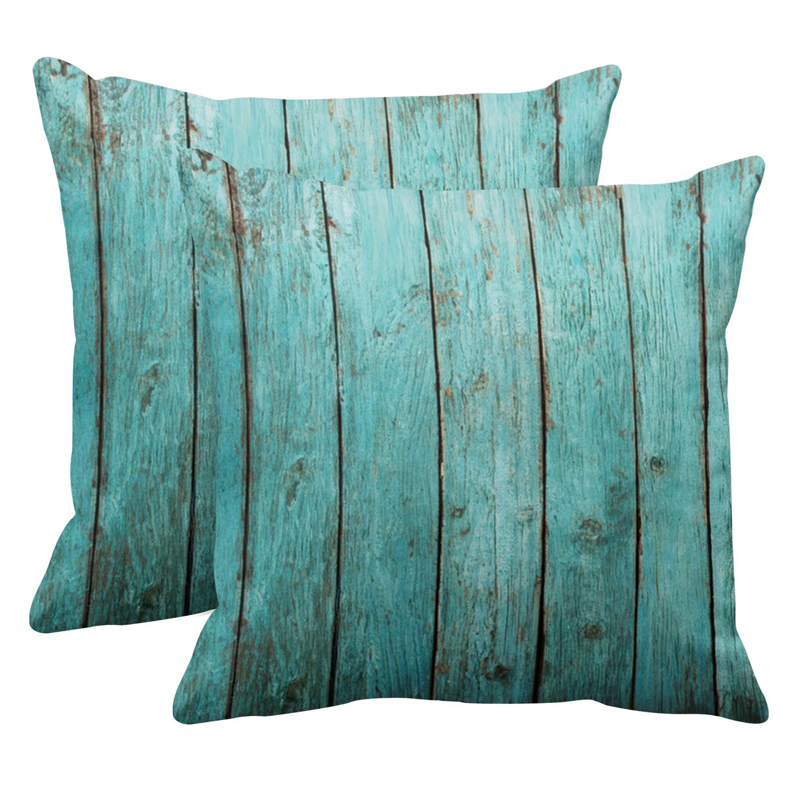 Emvency Decorative Throw Pillow Cover Square Size 20x20 Inches Turquoise Wood Teal Barn Wood Weathered Beach Decor Pillowcase with Hidden Zipper Decor