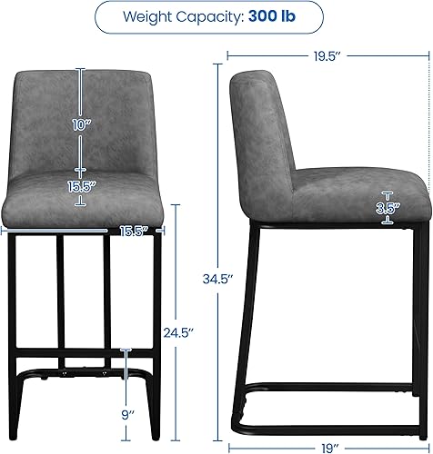 Miniatura 3 de Yaheetech Taburetes de bar de altura de mostrador de 24 pulgadas, juego de 4 sillas de isla modernas tapizadas con respaldo y patas de metal, sillas