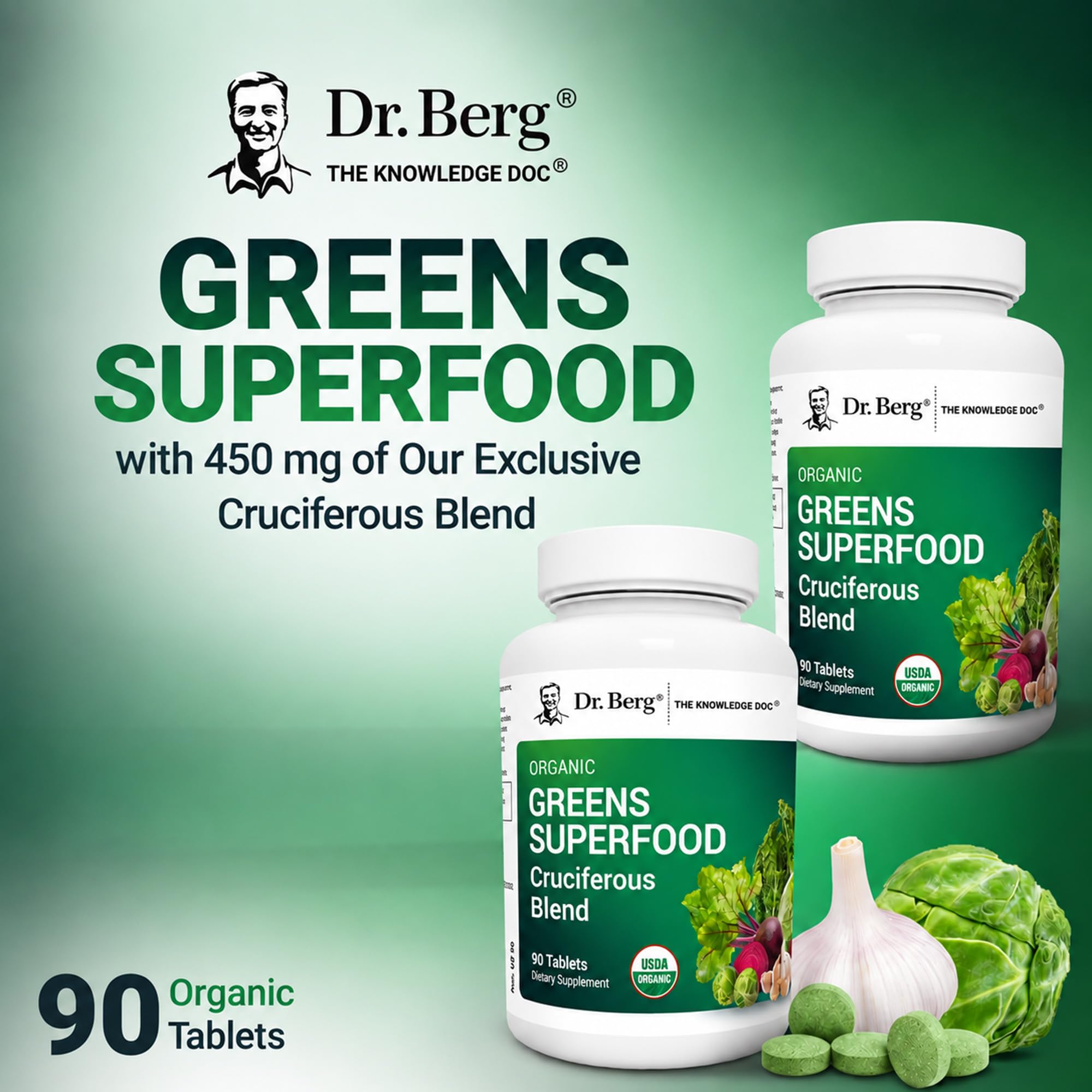 Dr. Berg's Greens Superfood Cruciferous Vegetable Tablets - Vegetable Supplements for Adults w/ 11 Phytonutrient Super Greens - Energy, Immune System & Liver Veggie Tablets - 90 Tablet — Amazon image 4