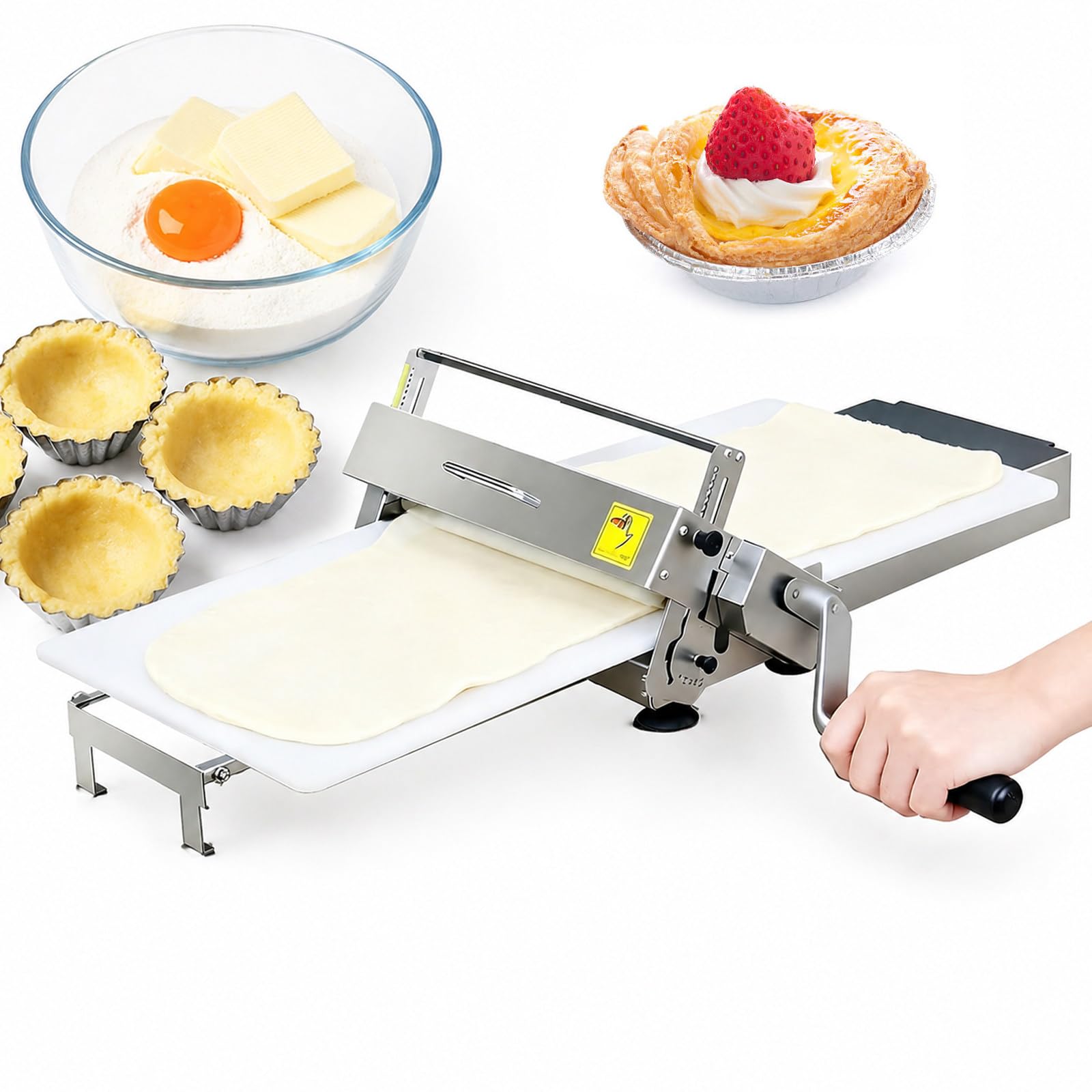 Máquina laminadora de Masa Manual, Rodillo Plegable de Acero Inoxidable con Grosor Ajustable, Prensa de Masa compacta para hojaldre, Masa de Pizza, Croissants y Productos de panadería 35×16"