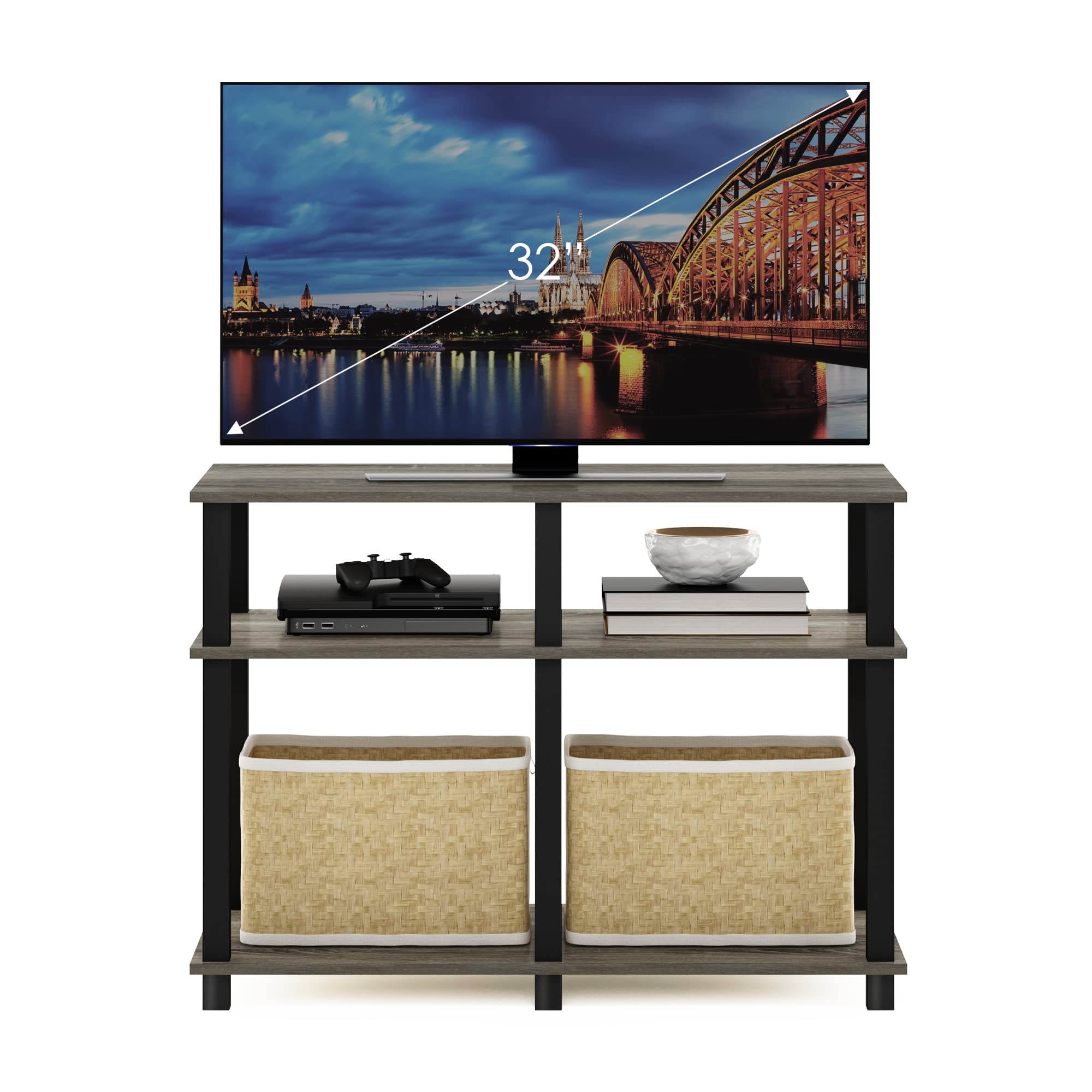Furinno Romain Turn-N-Tube Soporte de TV para Televisores de hasta 40 Pulgadas, Roble Francés/Negro