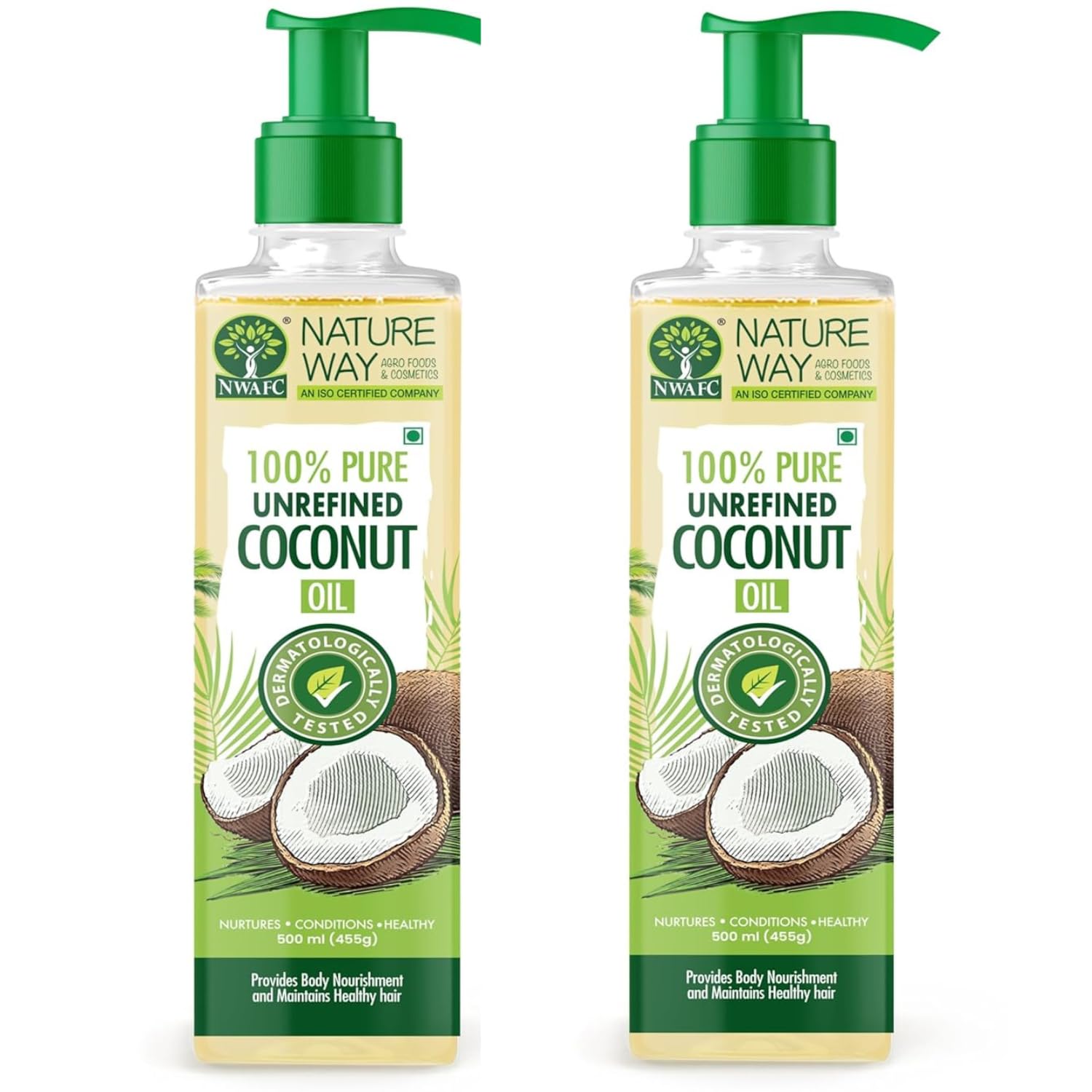 Natureway Coconut oil For Skin & Hair Care 500 ml - Pack Of 2 for Skin and Hair Safety (Dermatologically Tested)| No (Chemical - Preservatives - Fragrance - Mineral Oil)