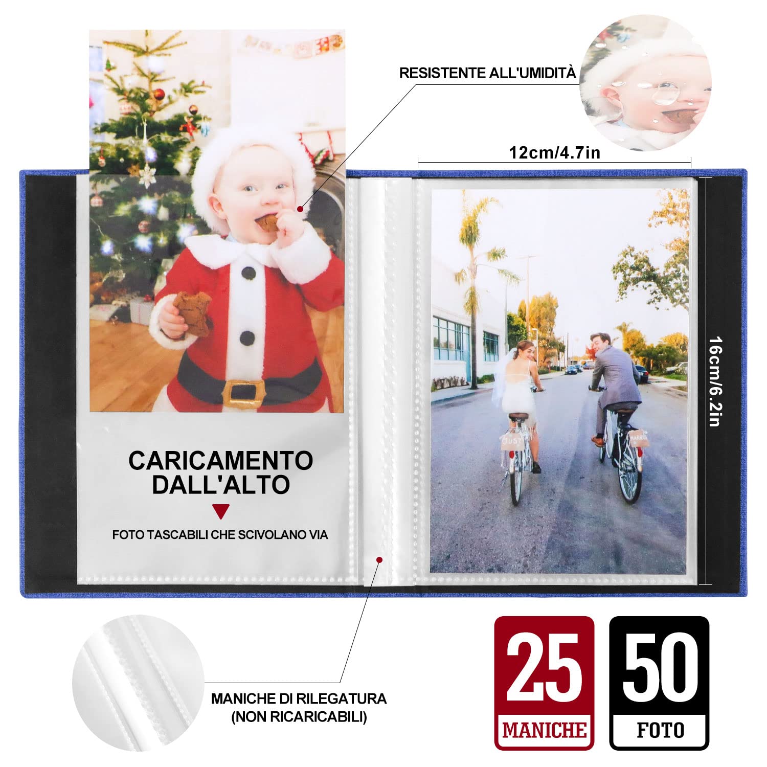 Lanpn Album Fotografico 10x15 50 con Tasche 2 Confezioni, Piccolo Mini Biancheria Album Foto Portafoto Verticale 10x15cm Tascabile Tasca Blu