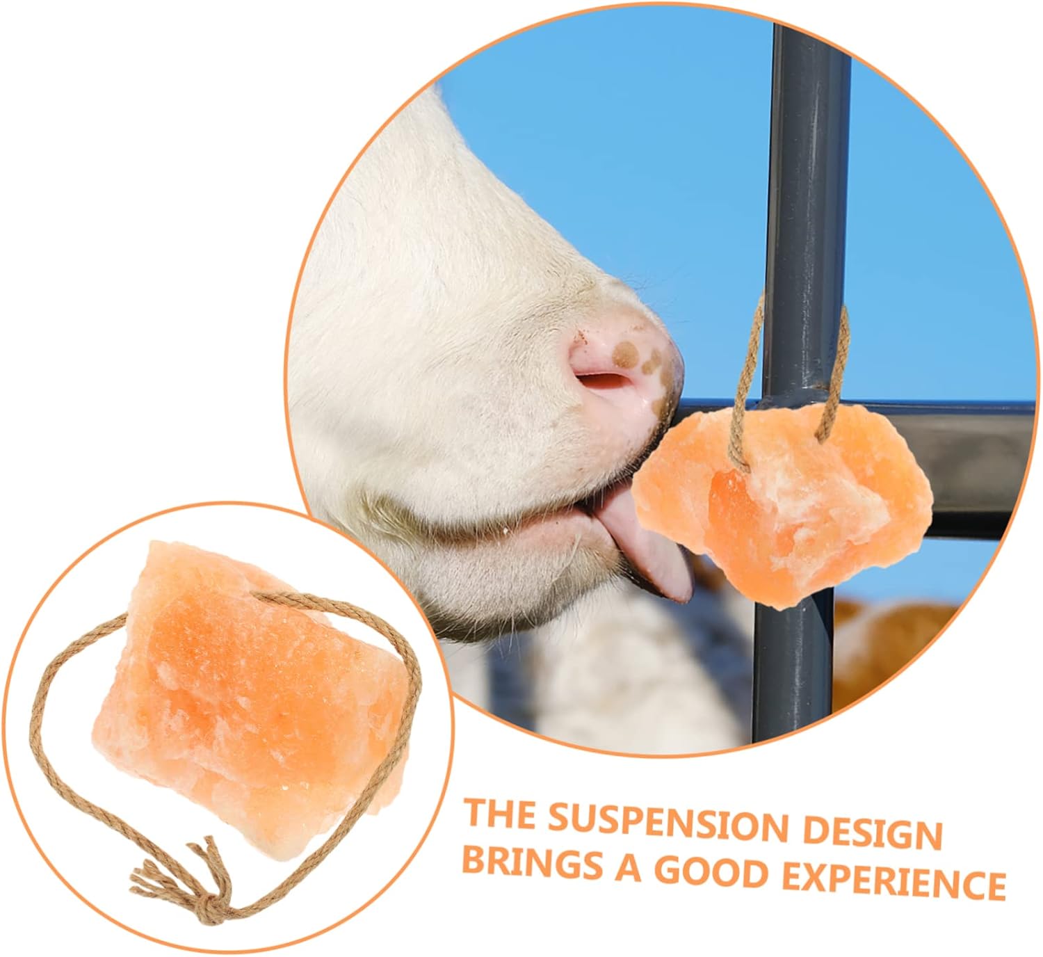ibasenice 2kg Salt Lick Block for Livestock and Pets Natural Nutritional Salt Brick Rope for Cattle Goats and Horses Farm Supply for and Wellness
