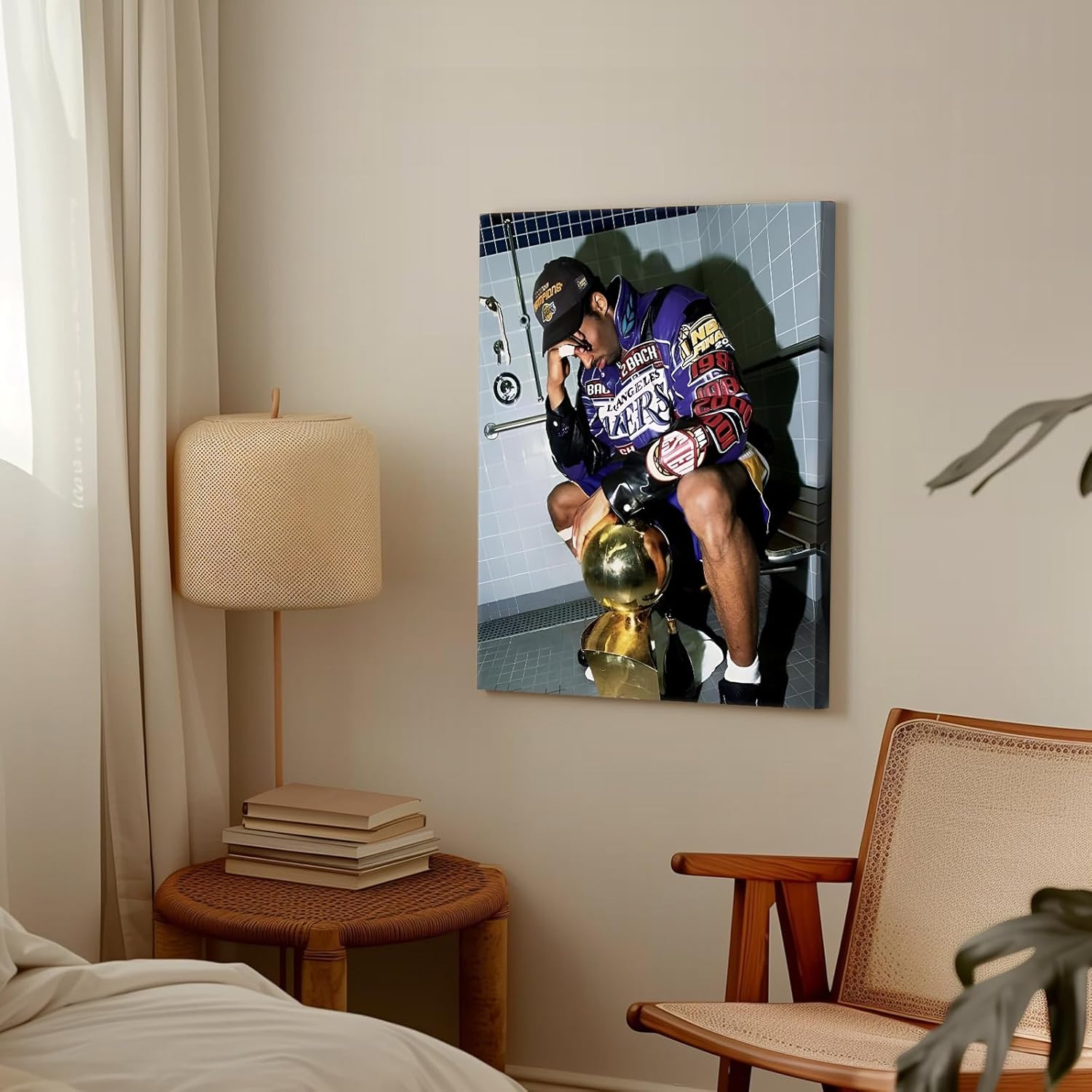 Kobe Bryant Canvas Wall Art Decor - Iconic Lakers Championship Celebration Artwork, Trophy and Team Tribute, Bold NBA Finals Victory Poster for Office, Home or Game Room Wall Decoration 16X20