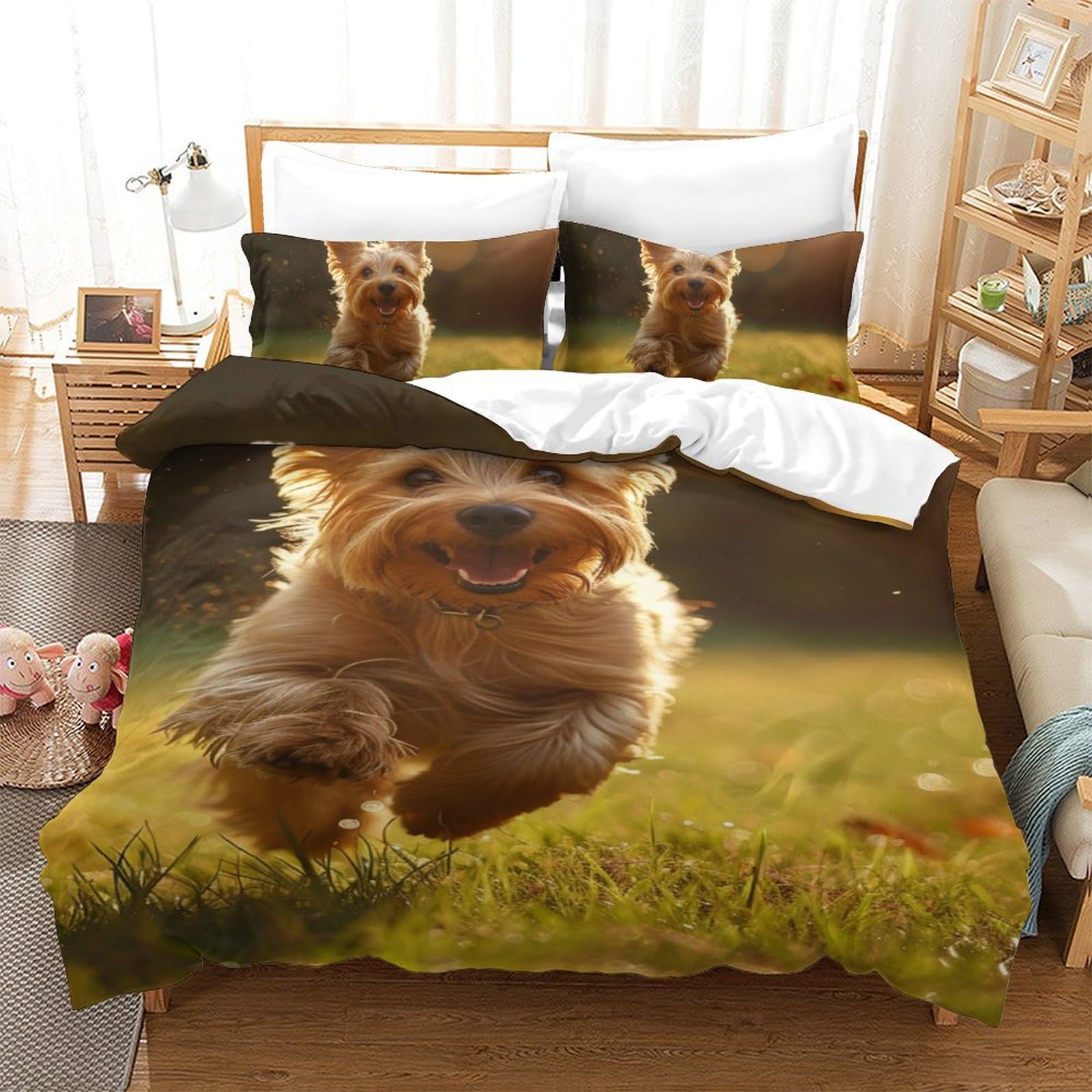 Housse de couette Yorkshire Terrier 3D en microfibre respirante 140x200cm pour lit single