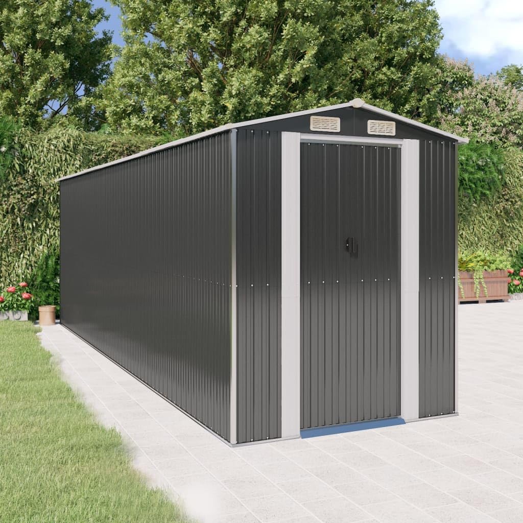 Abri de rangement d'extérieur en acier galvanisé anthracite, 192 x 606 x 223 cm, organiseur d'outils de jardin résistant à la rouille pour accessoires de piscine et équipement de pelouse
