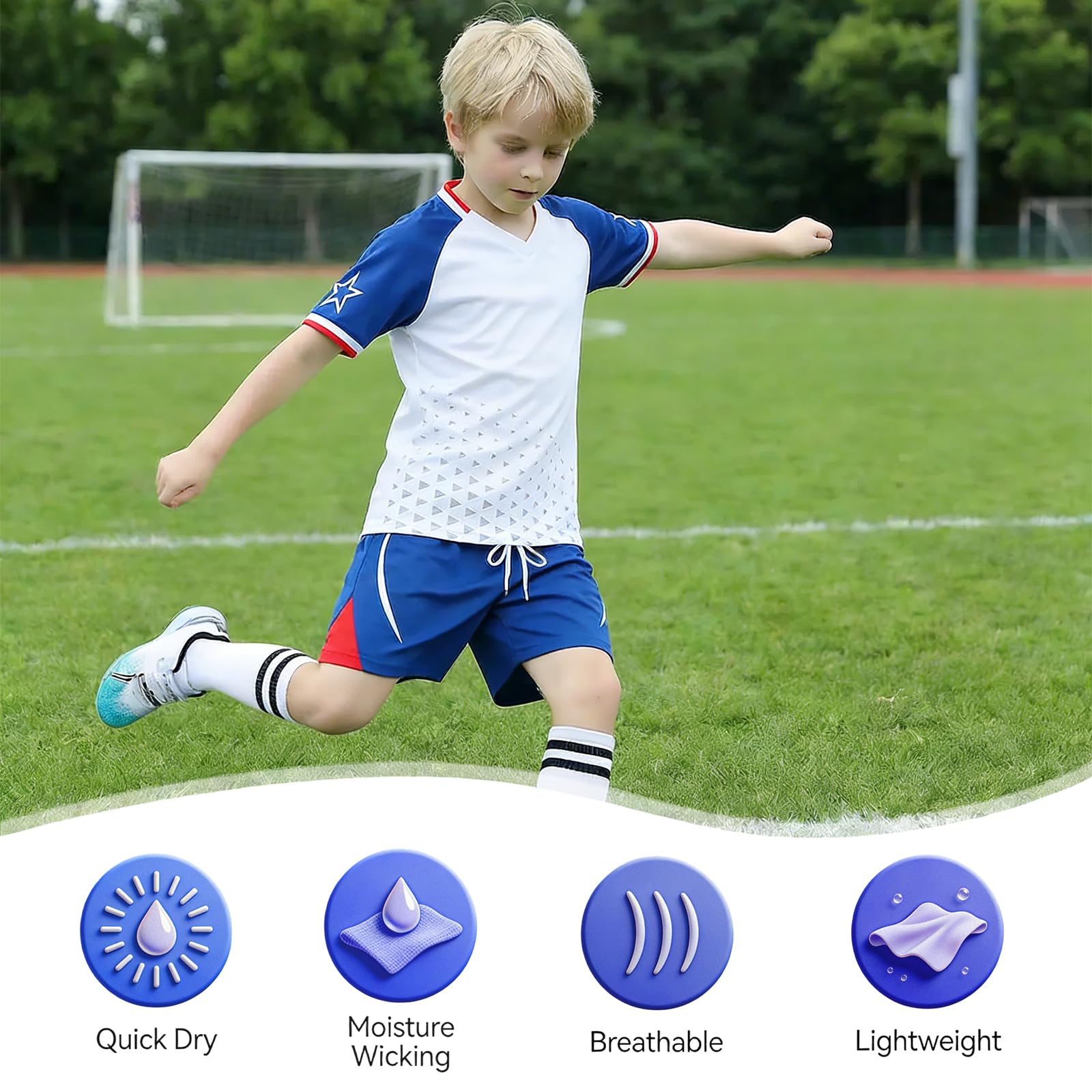 Completo Calcio Bambino, Maglia e Pantaloncini Corti Traspiranti, Abbigliamento Sportivo Asciugatura Rapida per Allenamento, Tennis, Corsa e Scuola