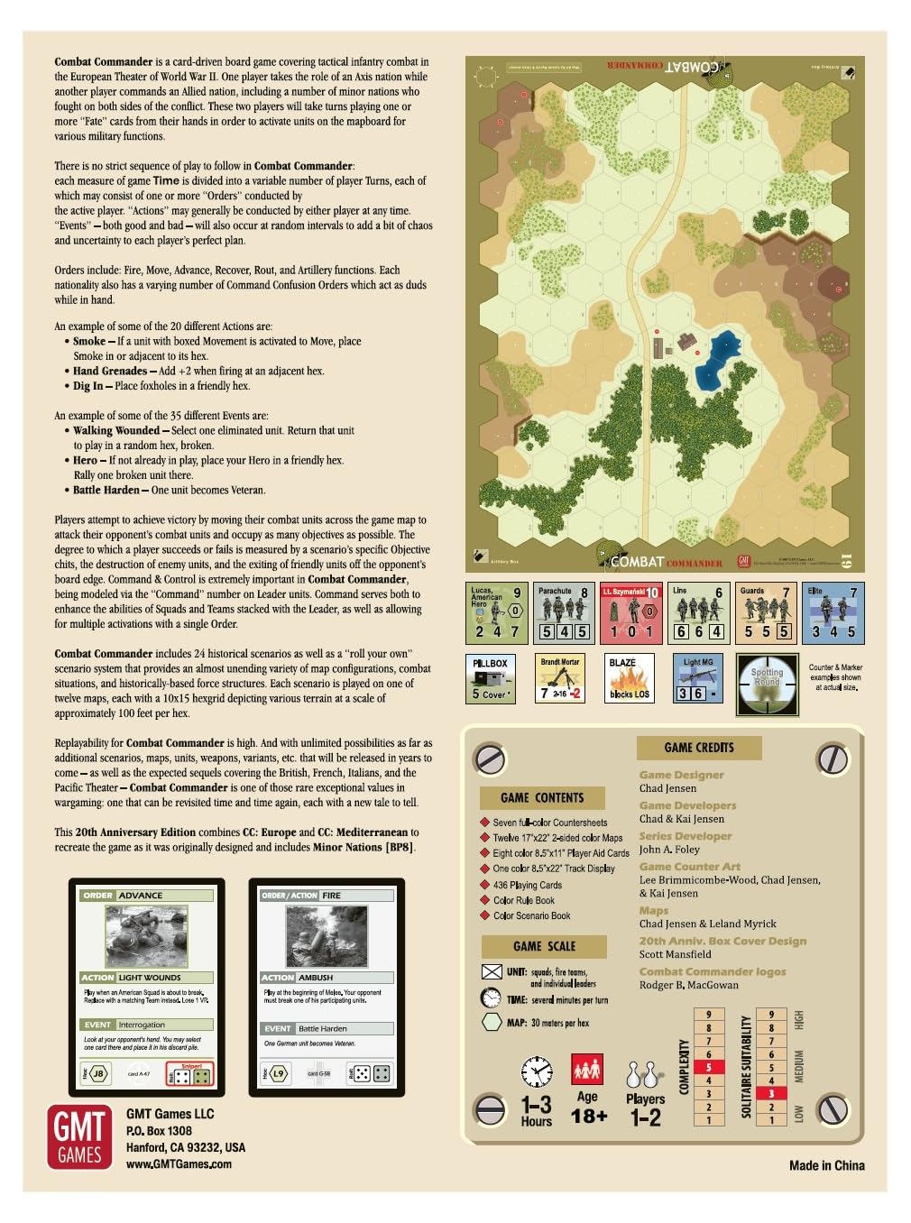 GMT Games Combat Commander 20th Anniversary Edition gra planszowa, teatr europejski i śródziemnomorski, taktyczna walka piechoty z II wojny światowej, dla dorosłych w wieku od 18 lat