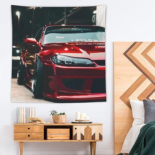 Miniatura 4 de QLAZO Silvia S15 - Tapiz de auto JDM rojo para colgar en la pared, cortina decorativa para dormitorio, hogar, sala de estar, tapiz de pared, 60 x 60