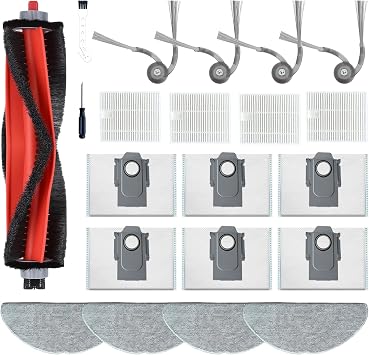 Q7 M5 Plus Replacement Parts for Roborock Q7 M5+, Q7 L5+ Series Vacuum Robot Accessories Kit,1 Main Roller Brush 4 Side Brushes 4 Hepa Filters 4 Mop Pads 6 Dust Bags 1 Screwdriver 1 Clean tool