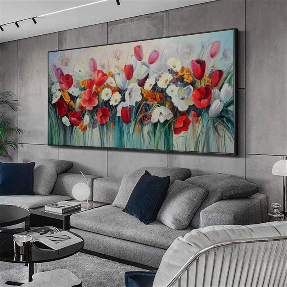 Diamond painting adultes full drill 60x120cm avec strass colorés motif fleurs en kit complet