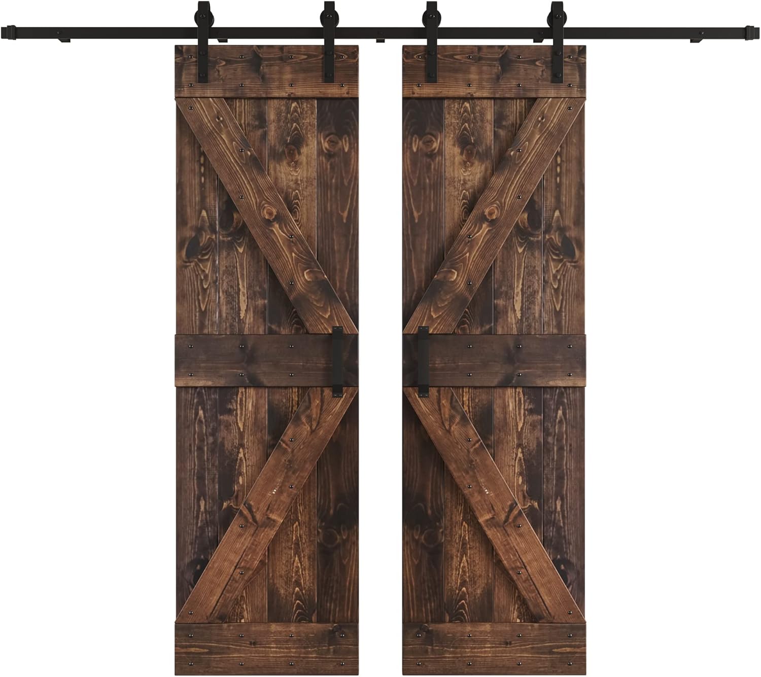 48 in/60in/72in/84in X 84 in K Series DIY Knotty Wood Double Sliding Barn Door with Hardware Kit (48 in x 84 in, Kona Coffee)