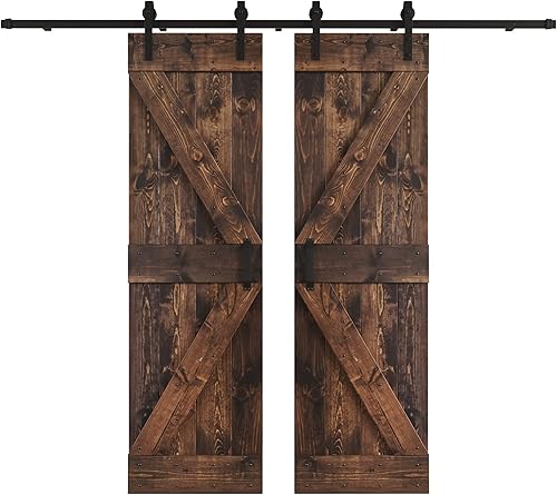 48 pulgadas/60 pulgadas/72 pulgadas/84 pulgadas x 84 pulgadas serie K, puerta de granero doble corredera de madera anudada con kit de herrajes
