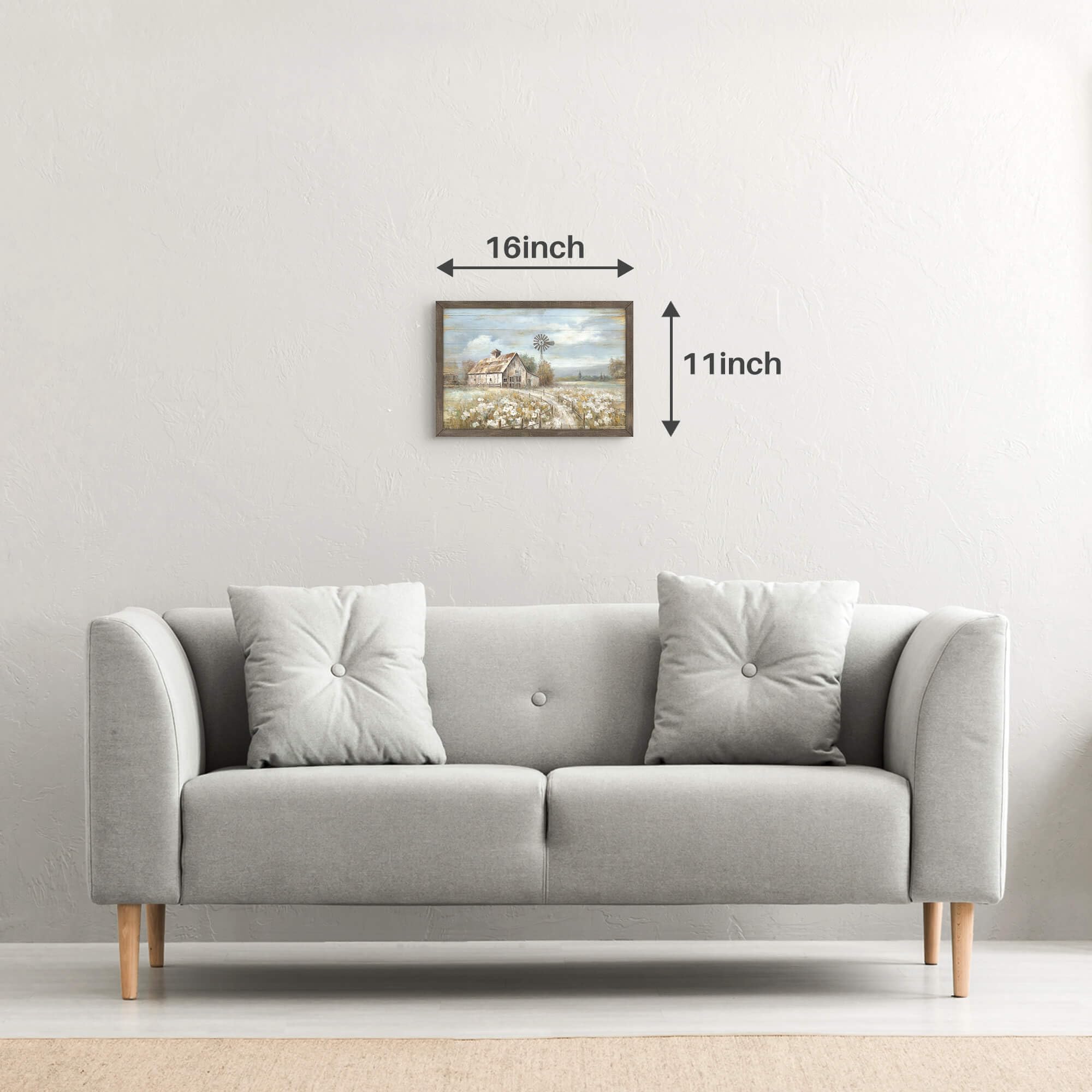 Rustikales Wandbild 'Windmühle & Blumen' Im Holzrahmen – Landhaus-Deko Für Küche & Wohnzimmer, 40,6 X 28,9 Cm