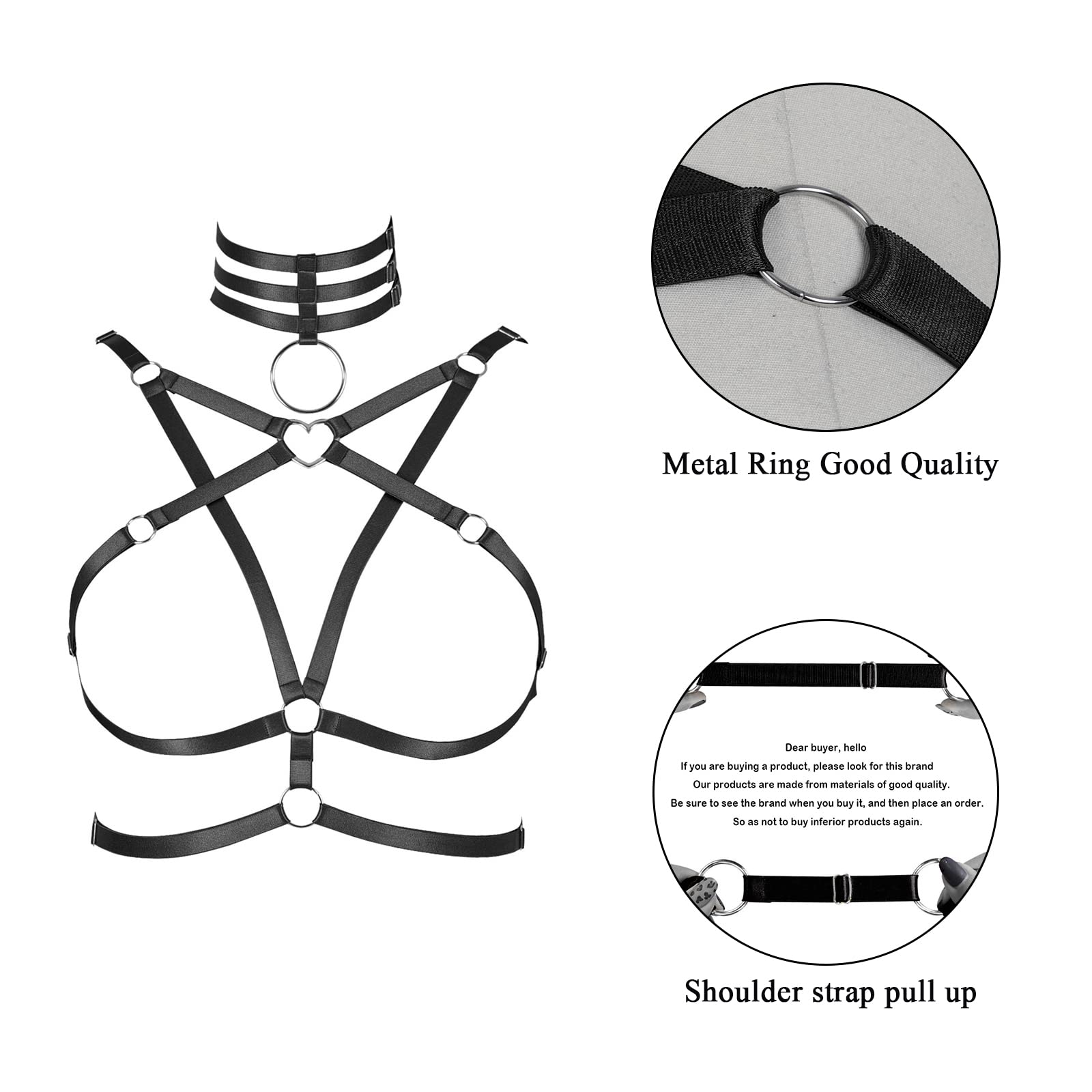 BODYCAGE Plus Size Body gothic harness for Women Obesity Punk Large size Adjustable Plump Festival Rave Chest strap Top Halloween Lingerie cage (Black) - Image 3