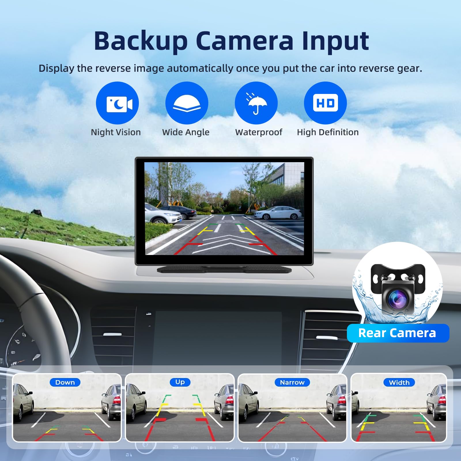 9 Zoll Tragbares Autoradio mit Wireless Carplay Android Auto Bildschirm, 7-32V Touchscreen mit Sprachassistent/Bluetooth/FM Transmitter/AUX+ Camera