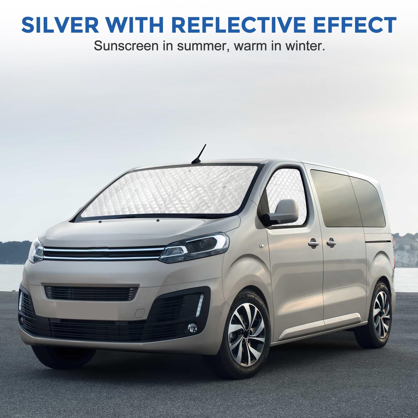 3 szt. Samochodowa osłona przeciwsłoneczna przedniej szyby zamiennej dla Citroen Jumpy 2016-2024, zamiennik dla Opel Vivaro 2019-2024, osłona przeciwsłoneczna samochodu kabiny kierowcy