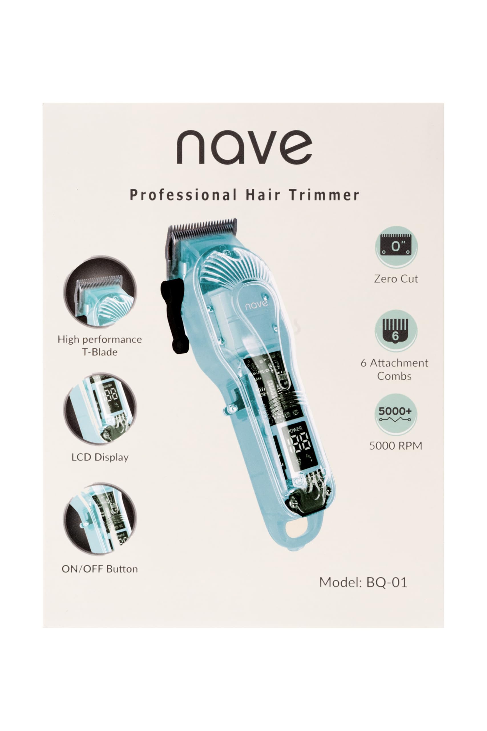 Nave Cortapelos inalámbricos para hombre, recortadora profesional de hoja en T sin huecos, recargable, pantalla LCD, hoja y peines ajustables, uso doméstico y barbería (azul)