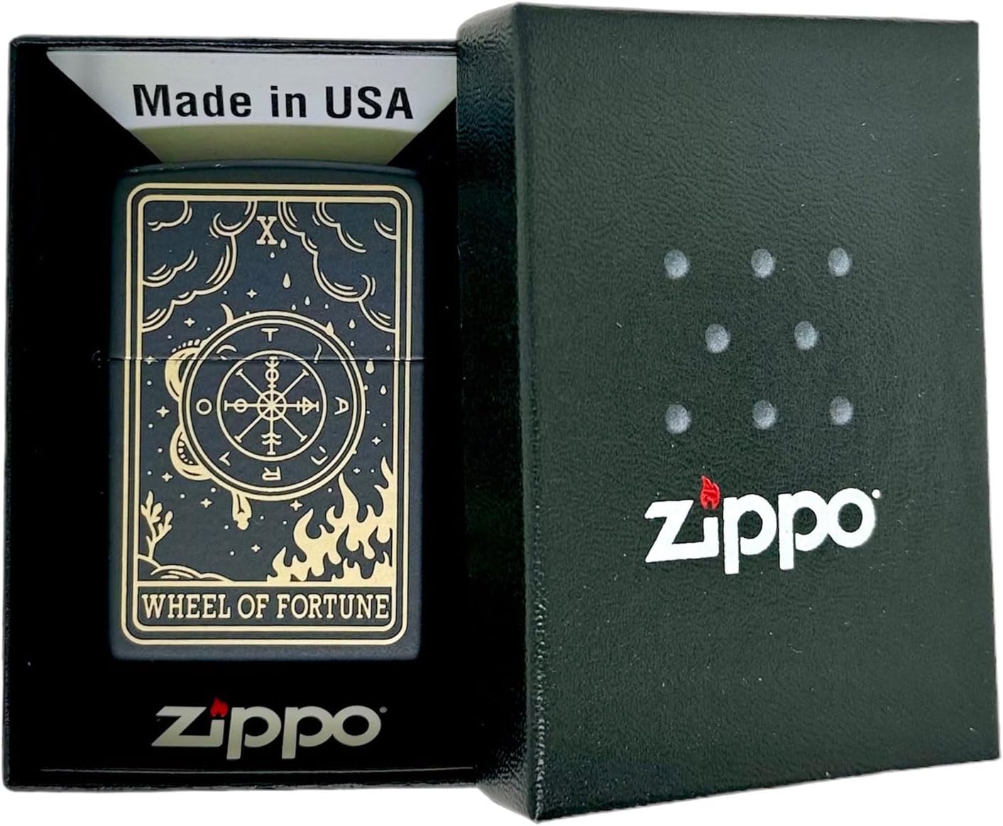 23 Custom Tarot Card - Major Arcana Card Laser Engraved Zippo Black Matt Windproof Lighter (Wheel of Fortune)