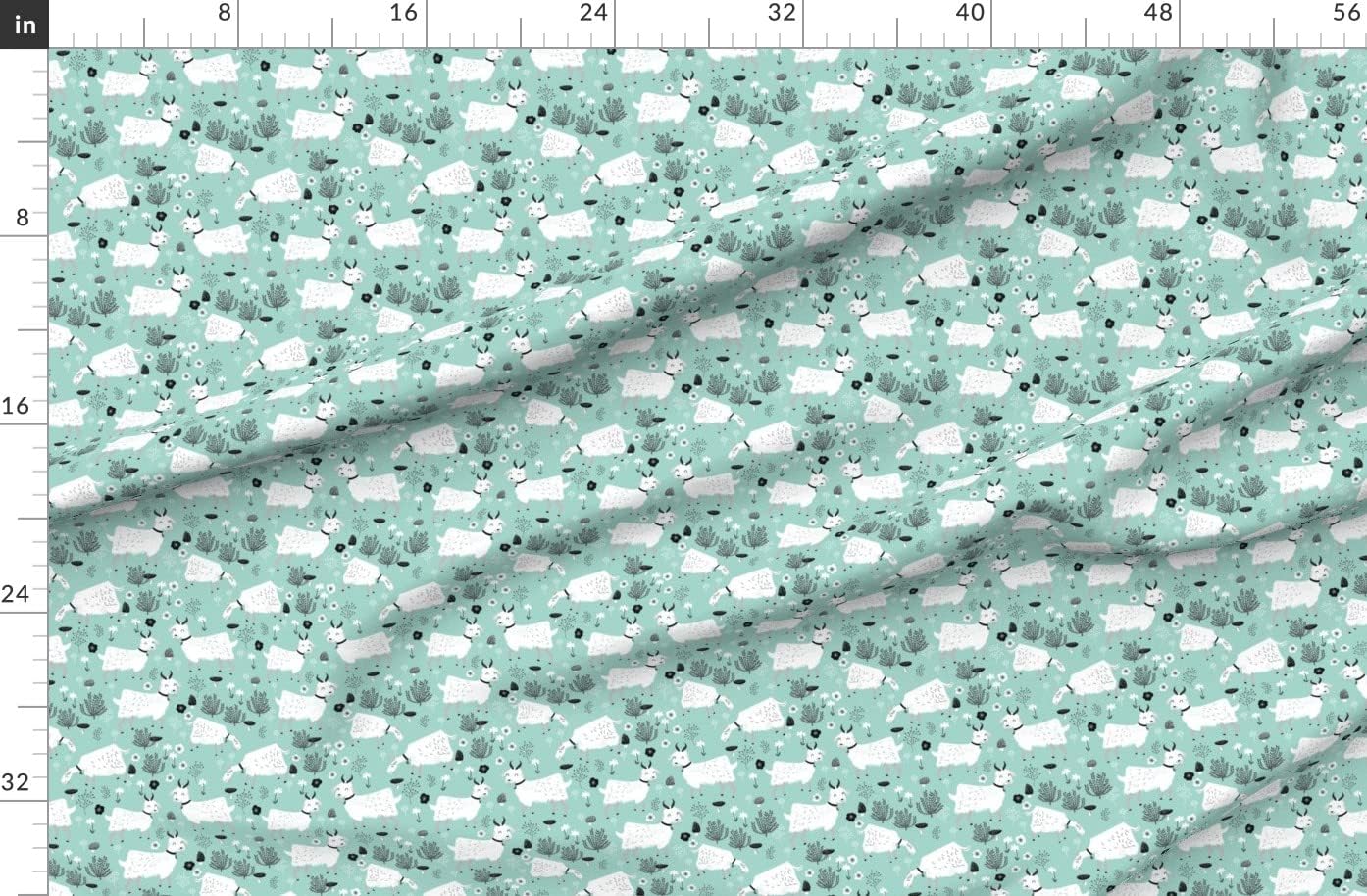 Spoonflower Fabric - Goats Mint Farm Animal Cute Nursery Print Printed on Organic Cotton Sateen Fabric by The Yard - Sewing Quilting Apparel Home Decor