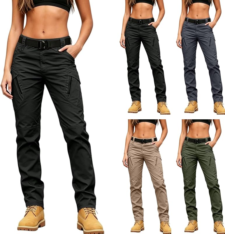 Women's Flex Stretch Cargo Work Pants Straight Leg Quick Dry Tactical Pants with Pockets Comfy for Outdoor & Hiking