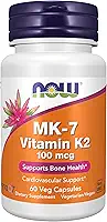Suplementos NOW, vitamina K2 MK7 100 µg, auxílio cardiovascular*, auxilia na saúde óssea*, 60 cápsulas veganas