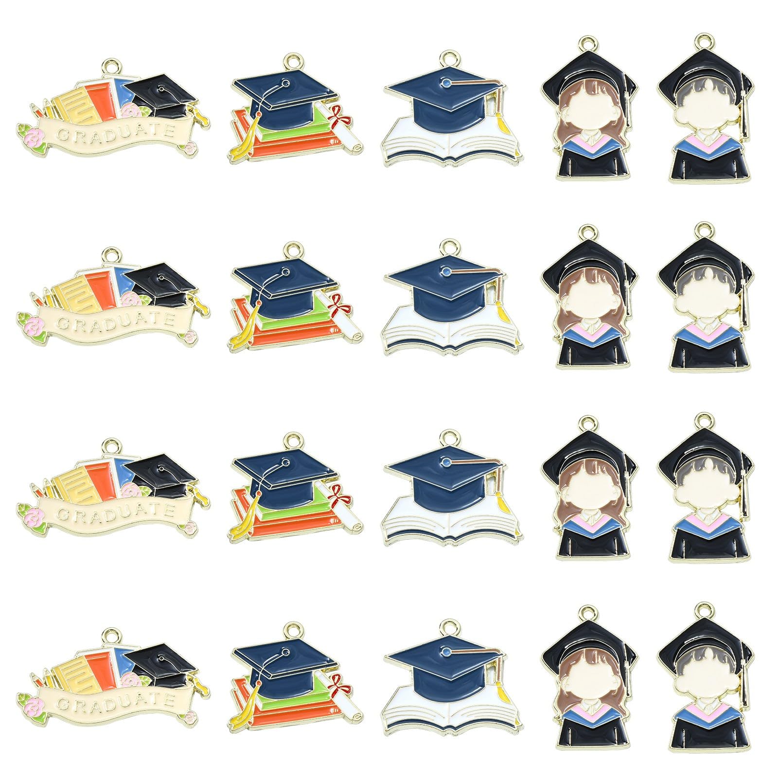 Stiesy 20Pcs 5 Styles Enamel Graduation Theme Charms Bachelor Hat Charm Pendant Graduation Cap Book Charms for Jewellry Making Bracelet Crafts Graduation Ceremony Gifts DIY