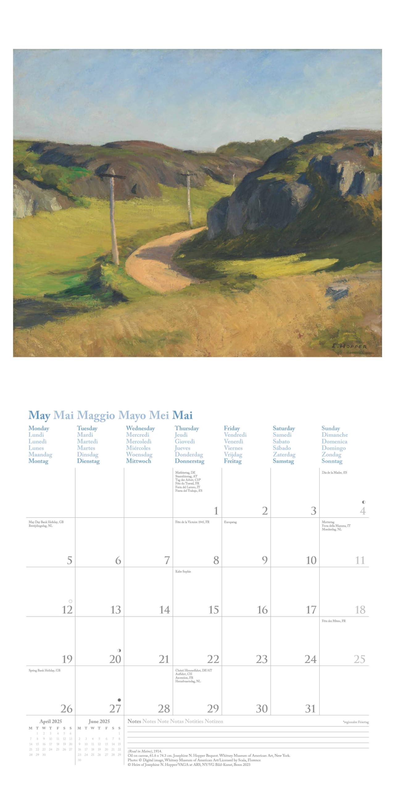 N NEUMANNVERLAGE - Edward Hopper 2025 Broschürenkalender, 30x30cm, Wandkalender mit ausgewählten Werken von Edward Hopper, internationalen Feiertagen und Mondphasen, viel Platz für Notizen