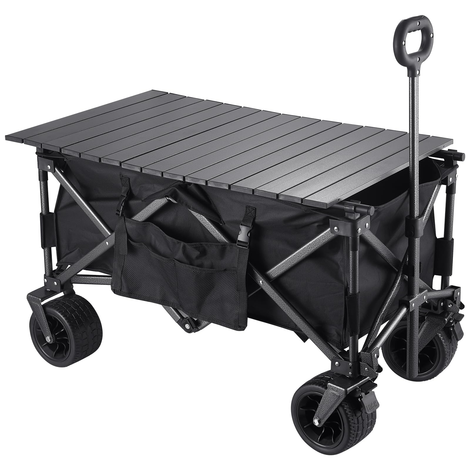 Collapsible Folding Wagon with Aluminum Detachable Table Plate, Wagon Cart Beach Cart for Sports, Picnic, Shopping, Camping, Garden