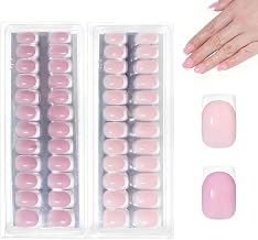 False Nails Kit,32PCS Short Square Fake Nails, French Pink Coffin Press on Nail, 16 Sizes Glossy Full Cover Acrylic Fake Nail Tips for Women Girls (Pink, Light Pink)
