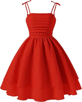 Girls' Dress Spaghetti Straps Sleeveless Summer Dress A-line Princess Sun Dress Layered Wedding Dress 8-12 Years
