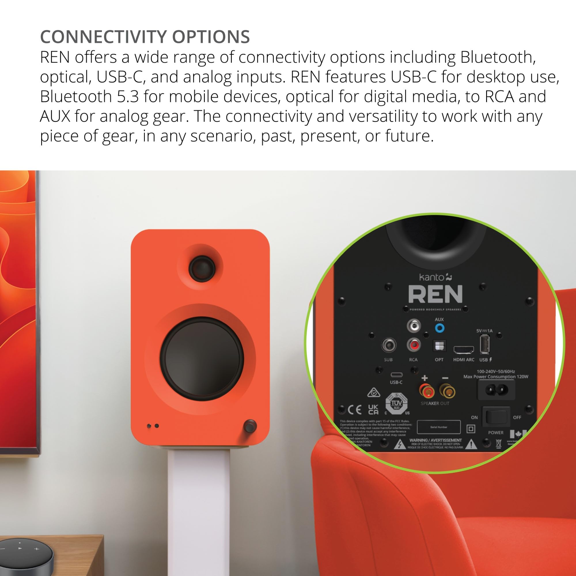 Kanto REN 200W Powered Speaker System with HDMI ARC Input for TV & Home Theater | USB-C and Bluetooth 5.3 | High/Low Pass Filter | Pair | Matte Blue