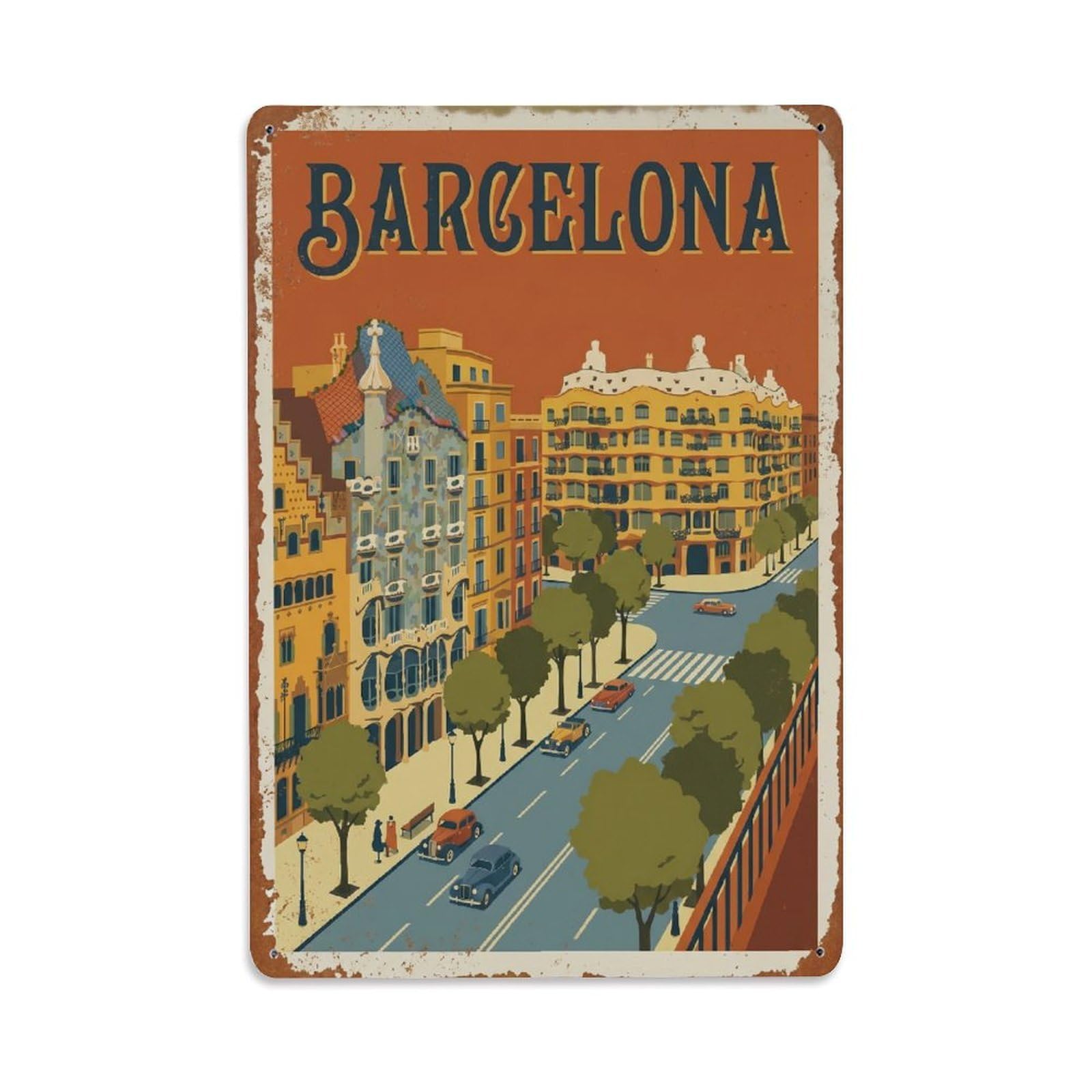 Vintage Travel Passeig Spain Avenue Metal Tin Sign