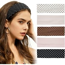 Aranya Vintage Polka Dot Headbands for Women 5pcs Retro Soft Stretchy Fabric Hair Bands for Everyday Wear & Pin-up Fashion Outfits