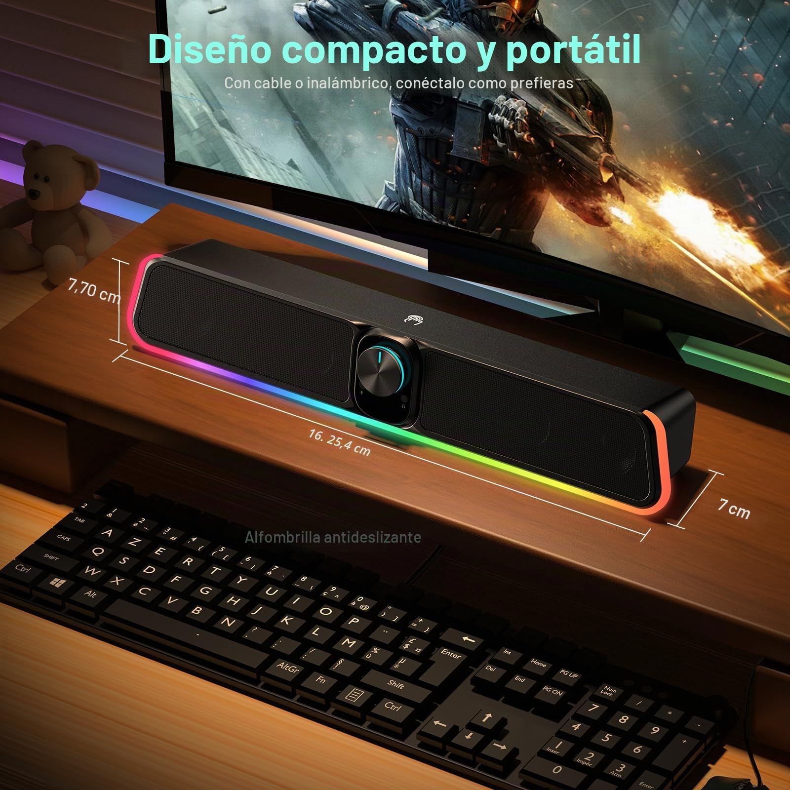 Altavoces para computadora Bluetooth USB RGB Perilla de Volumen portátil estéreo de Alta fidelidad para Monitor de Escritorio, PC, Laptop, tabletas