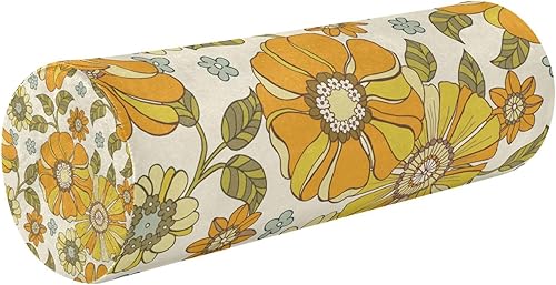 Colorful Handdrawn Florals Long Bolster Pillow for Bed Neck Roll Pillows Round Pillows for Sleeping for Neck Roll Covers with Zipper Cylinder Foam