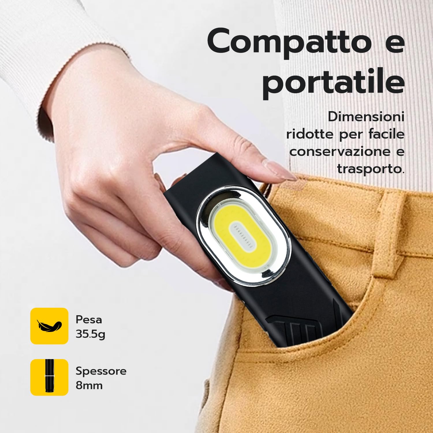 Wigearss Torcia Magnetica Ricaricabile USB Lampada da Lavoro Officina Luce LED COB Portatile con 8 Modalità