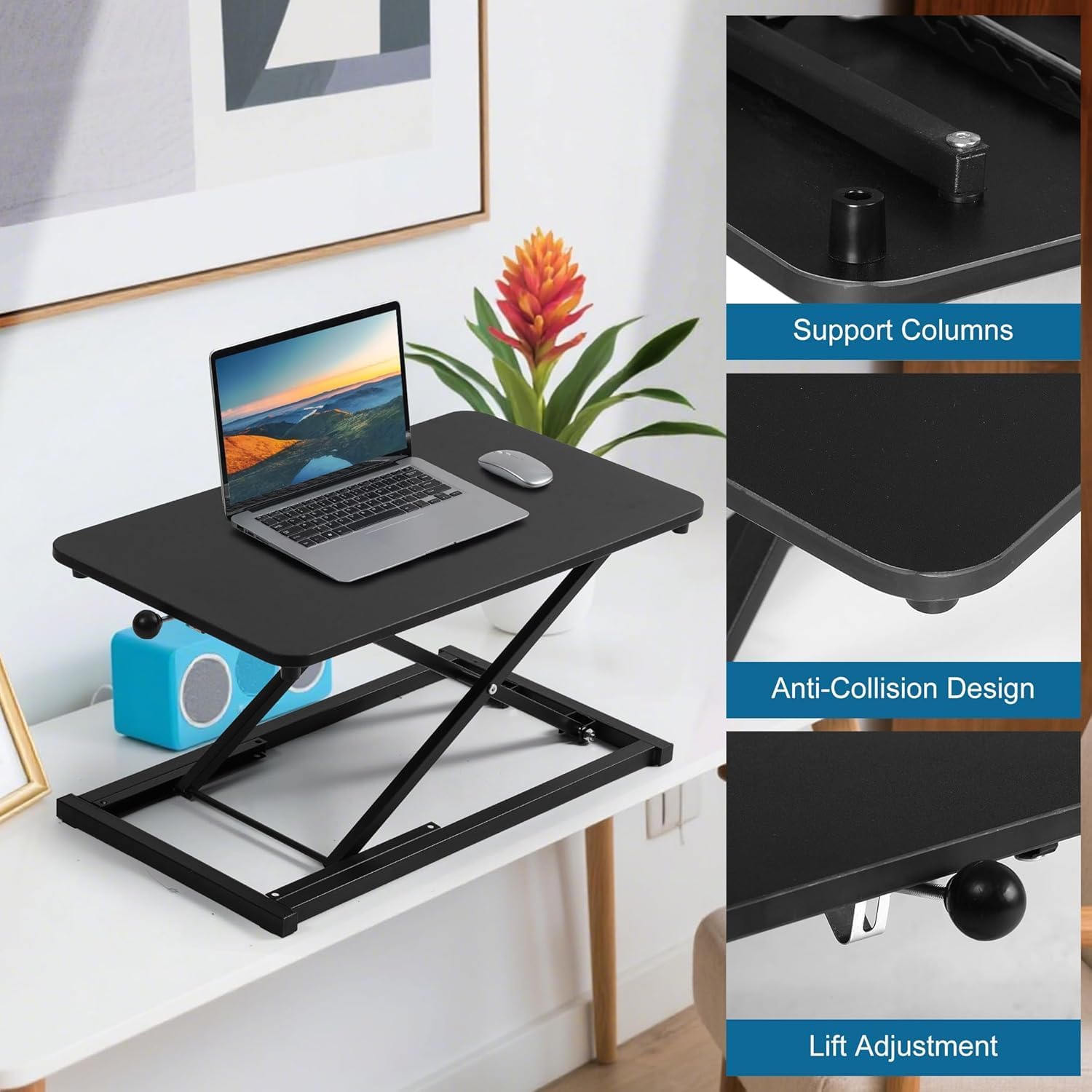Height Adjustable Standing Desk Converter,Computer Keyboard Stand for Desktop,Keyboard Riser for Stand Up Desk Riser,Computer Workstations for Laptop and Single Monitor Office Use,Size 23.6 Inch
