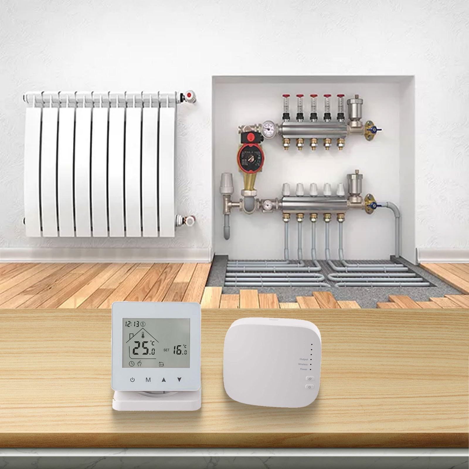 Thermostat programmable sans fil RF433 pour chaudière à gaz et commande vocale, contrôleur de température mural, double alimentation, écran LCD (pas de WiFi)