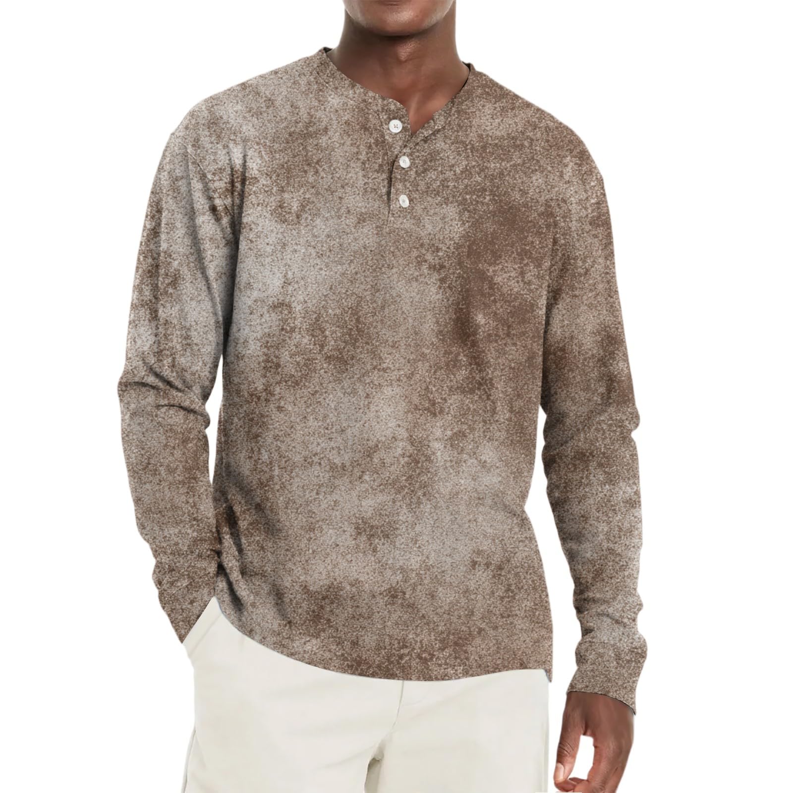 Mens Comfortable Tie Dye Henley Shirt Classic Long Sleeve Button Down Tops Fall Big and Tall Shirts Clothing